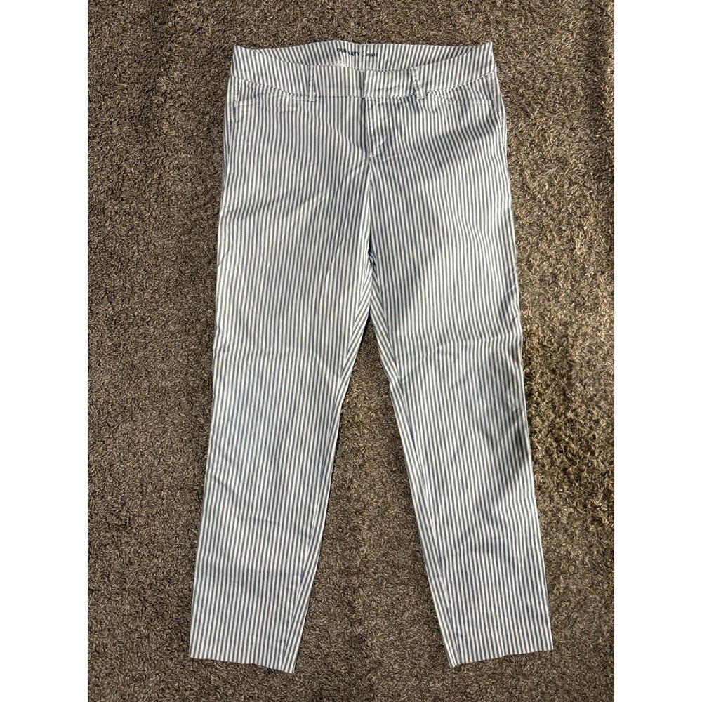 Old Navy Pixie Pants Blue White Vertical Stripe Chino Ankle Dress Pants